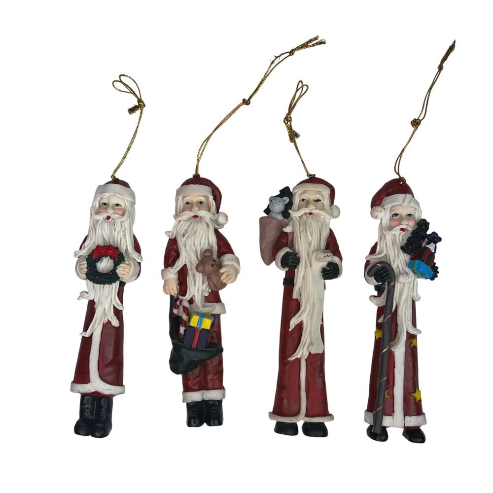 Father Christmas Holiday Old World Santa Claus Tree Ornaments Set of 4 Resin